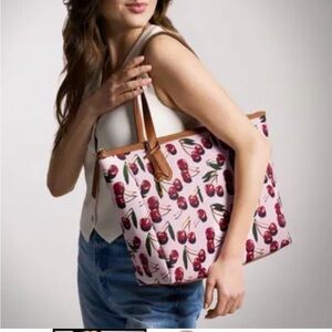 Fossil Pink Cherry Print Tote Bag